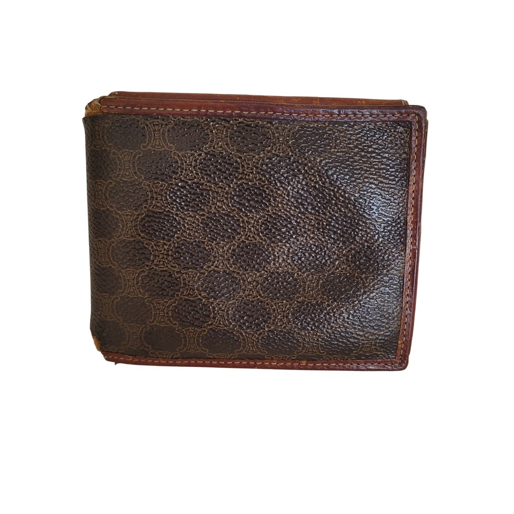 Celine Vintage Macadam Triomphe Bifold Wallet Brown Canvas Leather Italy M/96